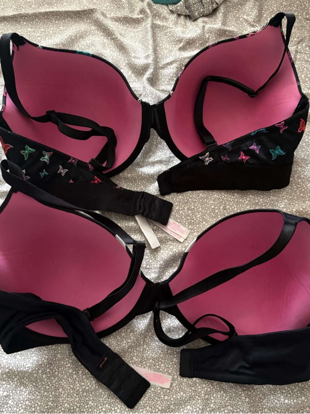 PINK Victoria's Secret Black Bras with Butterfly & Floral Prints 38DD two - Picture 3 of 4